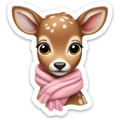 Fawn wearing baby pink scarf sticker