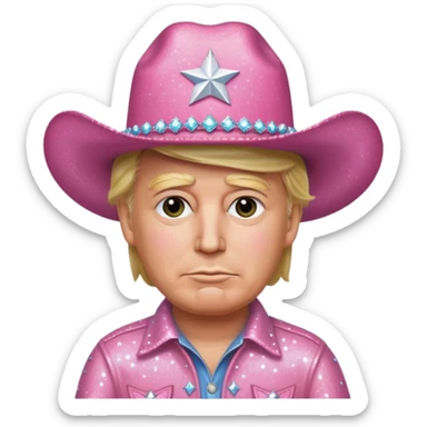 Donald trump wearing a pink sparkly cowboy hat  sticker