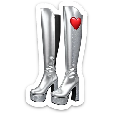 glittery platform knee high gogo boots with heart on side sticker