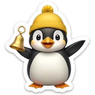 Laughing penguin yellow beanie  ringing gold bell sticker