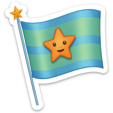 create a flag with orange star in the left and the light green in top and bottom and the light blue triangle left to Right and blue on the right up to down behind the light blue triangle sticker