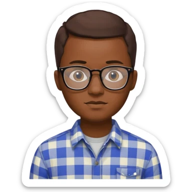 African man, 30, short brown hair, plaid shirt, elegant, software engineer, glasses sticker
