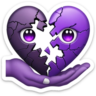 Holding a broken half black and half purple heart sticker