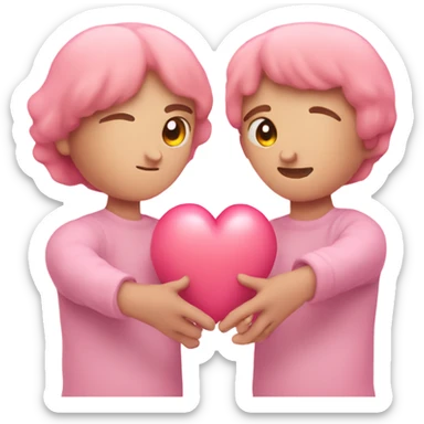 Lovers with heart pink pastel in hands sticker