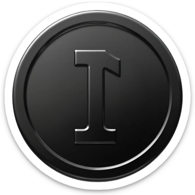 Emoji icon of a black coin with engraved number 1, minimalist style, isolated sticker
