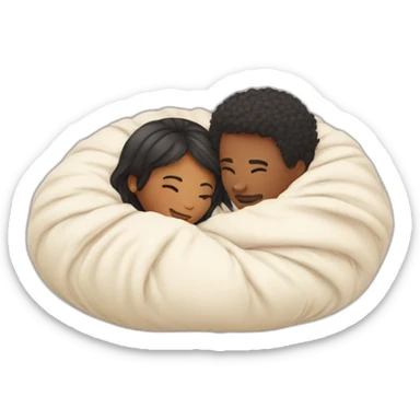 lovers cuddle in ball of comforter sticker