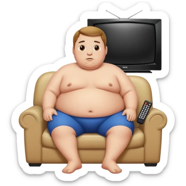 overweight man watching tv sticker