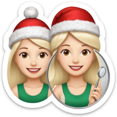 mujer peinandose en la peluqueria y con un gorro de navidad  sticker