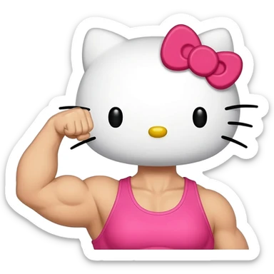 Hello kitty with massive muscles wearing sports bra. She should flex one arm. Only show her top half sticker