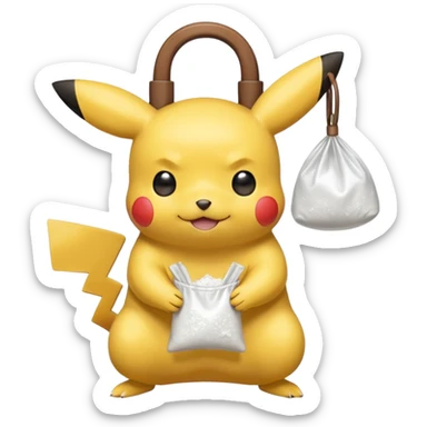 pikachu with transparent bag of white powder sticker