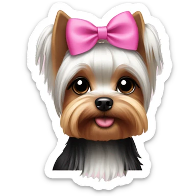 White and black Yorkie with a pink bow on the head sticker