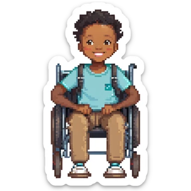black child in wheelchair, smiling, happy sticker