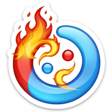 The fire and water emojis are in the form of the yin-yan symbol in front of a completely black background. sticker