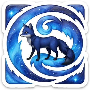 Black fox with blue swirling galaxy/marble pattern sticker