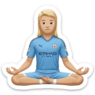 Erling Haaland long hair doing the lotus position Manchester city  sticker