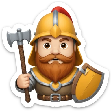 gimli the dwarf, brown beard, gray metal helmet, battle axe sticker