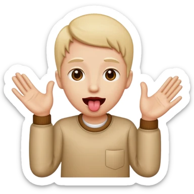 Person with tongue out and hands to the side sticker