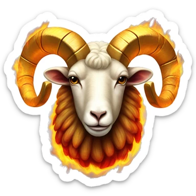 Realistic ram on fire made of burning realistic fire flames red yellow flaming wool Aries goat ram with golden horns fiery fur sticker