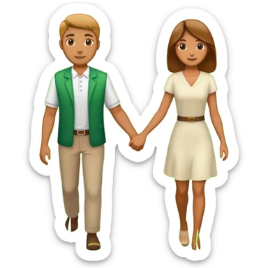 A guy and a girl holding hands in a green field  sticker