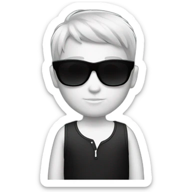 white skin boy with black Center Parting Bowl Cut hair wearing cool solid black sunglasses sticker