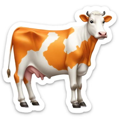 Emoji cow wearing an orange tshirt sticker