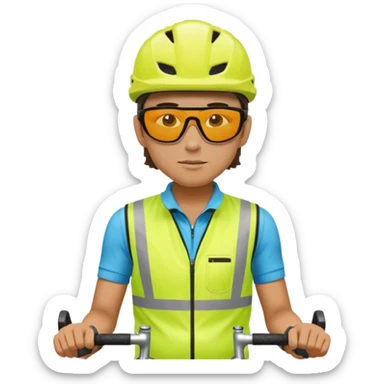 Cyclist with hi-vis vest, while cyclig sticker