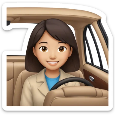 smiling Asian girl in car interior sticker