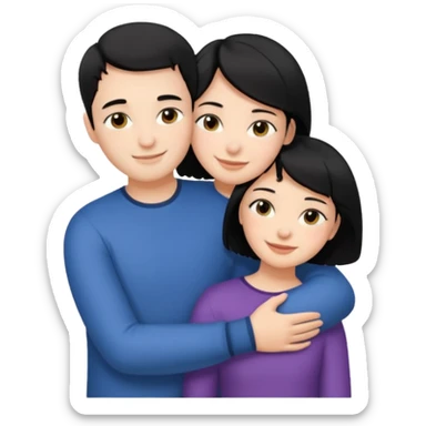 Girl with short black hair and her partner with black hair hugging sticker