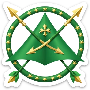 The Circassian flag has a green background with twelve gold stars forming an arc that looks like a bow. There are three crossed arrows in the center of the flag. sticker