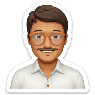 Pedro pascal looking really steamy and sexy smiling in an opened white button down shirt with shady orange glasses sticker