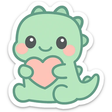 kawaii style crocodile, blushing cheeks, holding a heart, pastel colors sticker