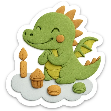 Adjust the dragon so both hands are in a visually appealing 'make a wish' pose, while all other design elements remain unchanged sticker