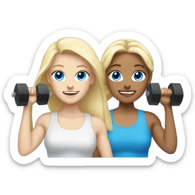 Two white blonde girls with blue eyes lifting weights together sticker