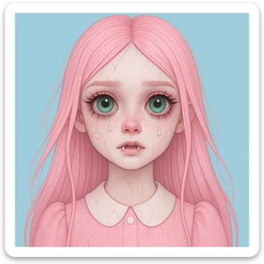 Make this pastel horror profile picture scarier while keeping it cute, expressive, and minimal, inspired by the style of imagen-4-fast-KaUtLiSA10F. Enhance the horror elements subtly but maintain the pastel color palette and minimalistic design with expressive features. sticker