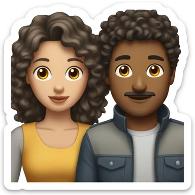 Brunette man and curly brunette woman with a husky sticker