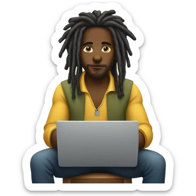 Black-guy-with-dreads-sitting-down-on-chair facing-foward-focused-on-laptop-computer- sticker
