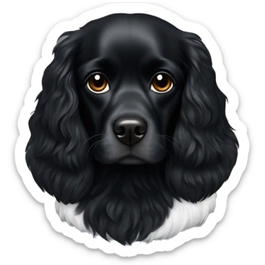 Small completely black king spaniel with black fur on his whole face and white fur on chest sticker