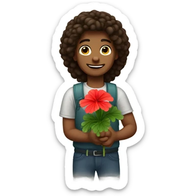 Caleb holding a geranium sticker