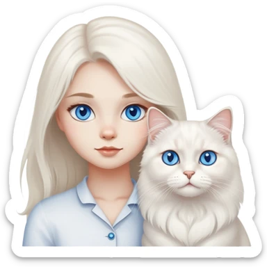 White British longhair cat blue eyes with girl sticker