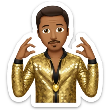 MC Hammer with dark brown hair, gold sequin outfit sticker