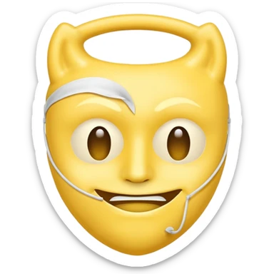 A sad face emoji holding a happy face mask sticker