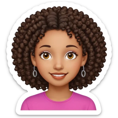 Fille de couleur de peau noir Avec des cheveux bouclés, des yeux de deux couleurs différentes, un petit nez, des lèvres pulpeuses un peu de blush sur les pommettes Highlighter sur le nez fossiles sticker
