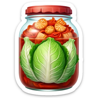 Kimchi Cinematic Realistic Kimchi Dish Emoji, depicted as spicy, fermented cabbage with vibrant red hues neatly served in a traditional jar, rendered with dynamic textures and bold, appetizing lighting. sticker