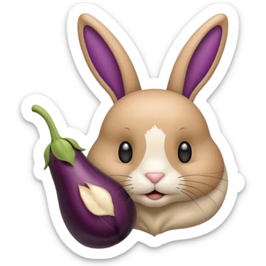Un lapin beige qui a les oreilles qui tombent  avec une aubergine sur la tête sticker