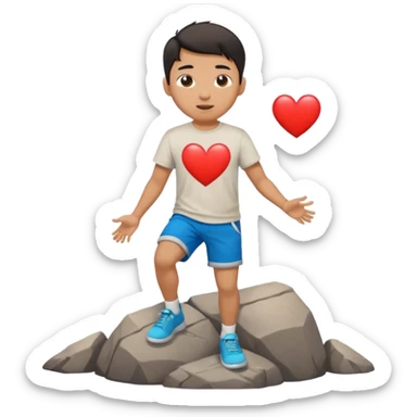 asian man tripping on rock with heart eyes sticker