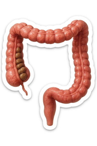 intestino umano anatomico, iperrealistico 4k, con feci a palline sticker