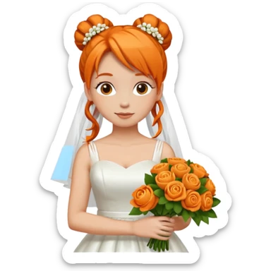 orange haired with bun bride with bouqet sticker