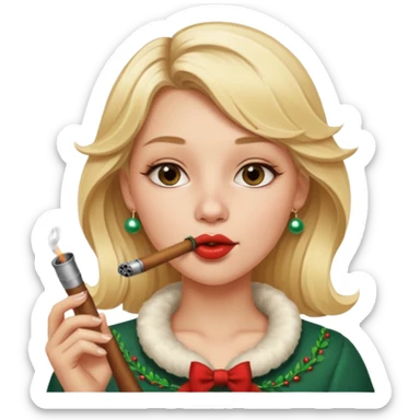 A beautiful girl with blonde hair with a festive pipe in her mouth sticker