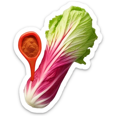 One red colored napa cabbage, red pepper powder on it sticker