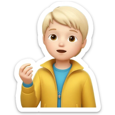 A 3D cartoon child blowing on a dandelion, seeds flying in the air, sunny garden background, realistic Memoji-style. sticker